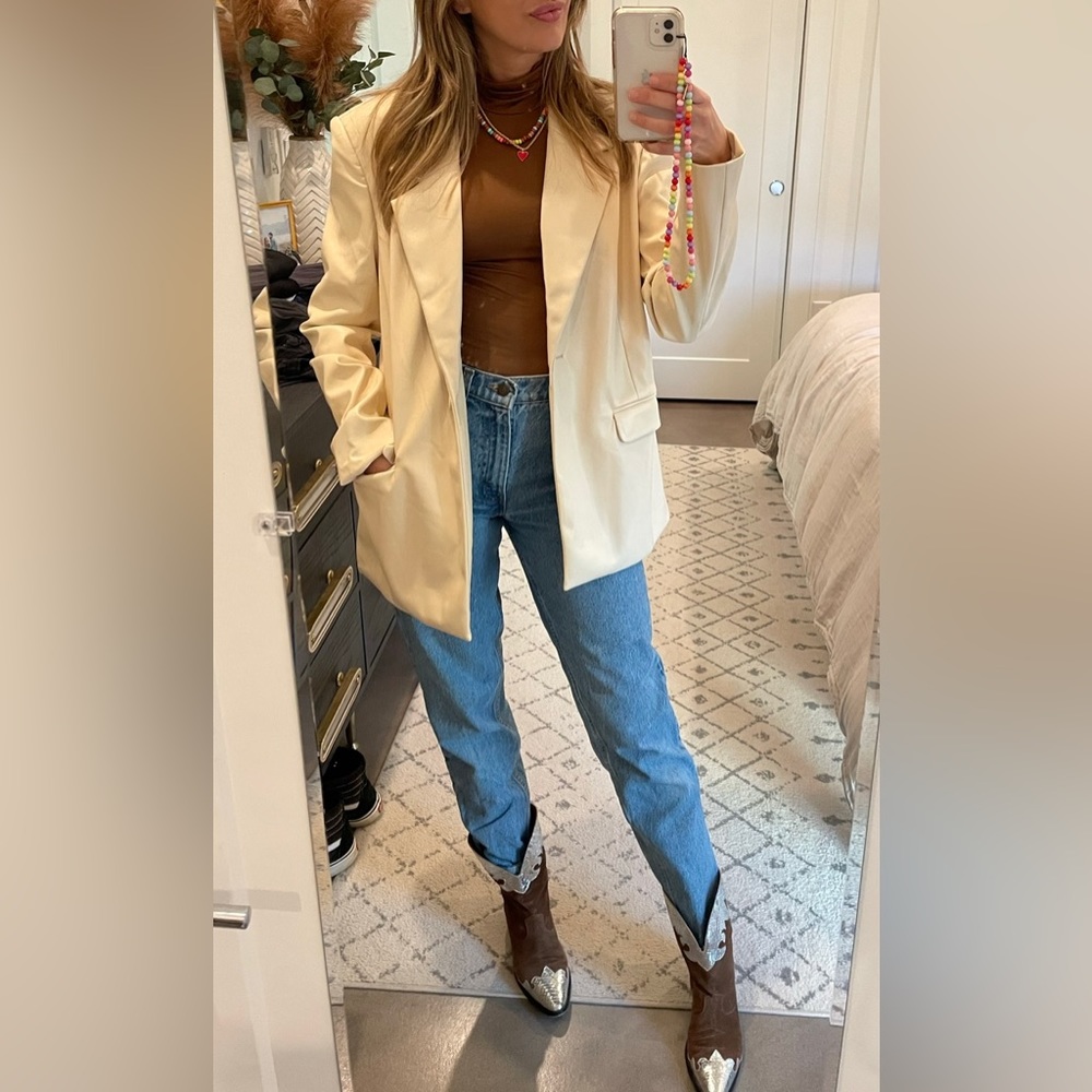 WEWOREWHAT cream faux leather blazer